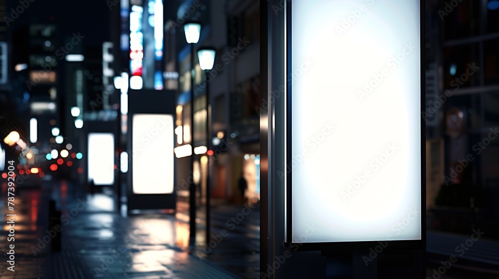 Aufkleber Mock up of two vertical lightboxes in city space at night : Generative AI