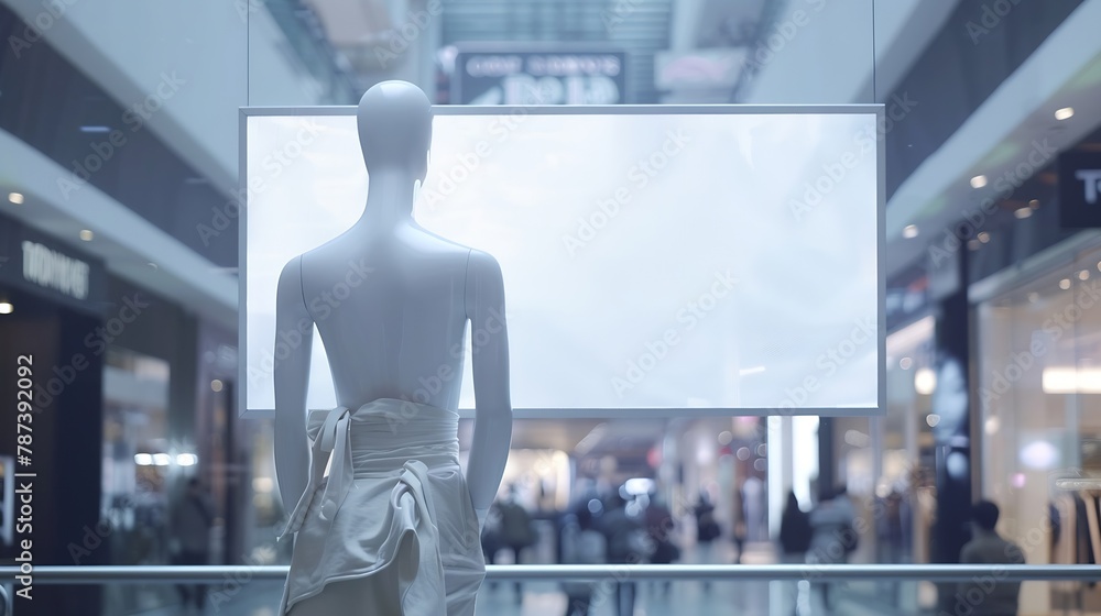 Poster blank billboard in a modern shopping center display for mockup and advertising blackground with mann