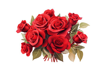 bouquet of red roses isolated on transparent background, PNG, cut out