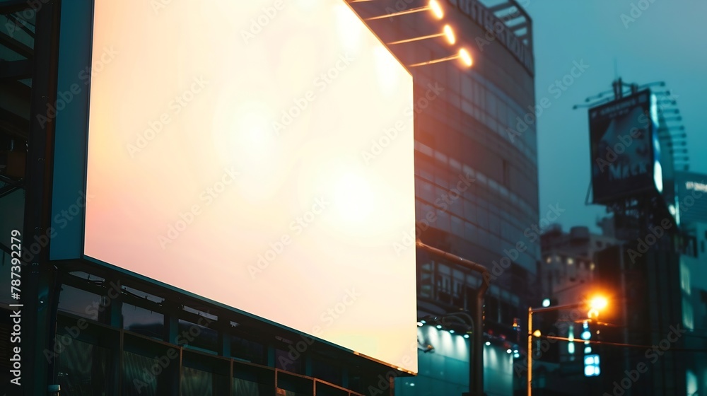 Aufkleber large billboard on the wall of a building in the background of the city mock up : generative ai