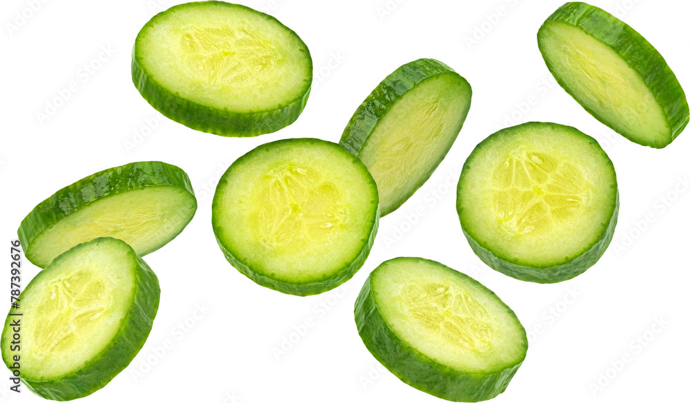 Wall mural fresh cucumber slices isolated on white background with clipping path