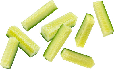 Fresh cucumber sticks isolated