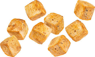 Roasted chicken cubes isolated