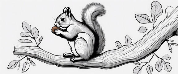 Illustrations cute squirrel climbing on a tree