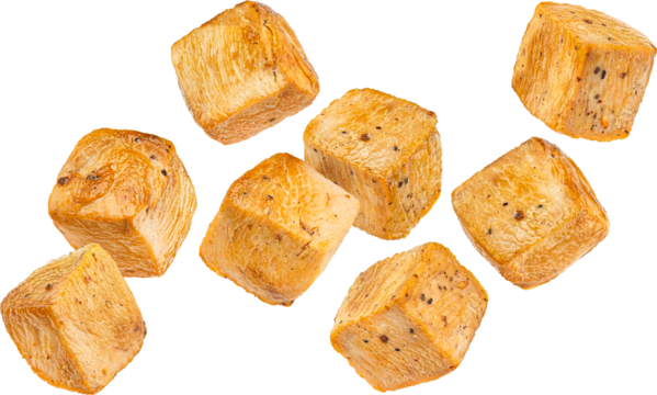 Roasted chicken cubes isolated