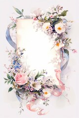 A rustic illustration of a wedding guest book surrounded by floral arrangements, soft colors and elegant script, white background, vivid watercolor,  - obrazy, fototapety, plakaty