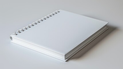 Elegant blank notebook with a spiral binding on a white minimalist background


