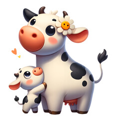 A Serene Mother Cow Embracing Her Delighted Little One