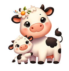 A Serene Mother Cow Embracing Her Delighted Little One