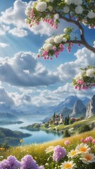 Obraz premium Enchanted Valleys: A Serenade of Light and Blossoms