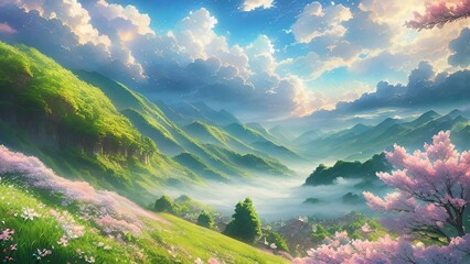 Enchanted Valleys: A Serenade of Light and Blossoms