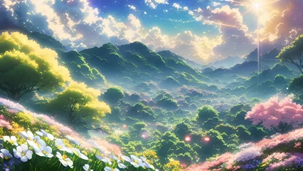 Badkamer foto achterwand Enchanted Valleys: A Serenade of Light and Blossoms © CreativeVirginia