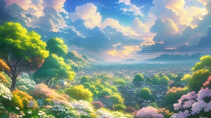 Naklejka na ściany i meble Enchanted Valleys: A Serenade of Light and Blossoms