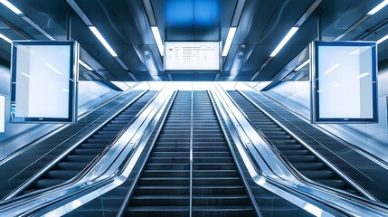 Fototapeta premium Mock up Poster media template Ads display in Subway station escalator : Generative AI