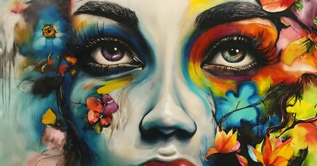 Abstract face art with vibrant colors
