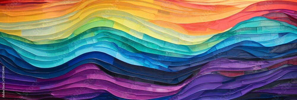 Aufkleber vibrant abstract waves of color in fluid art style. rainbow spectrum in wavy textured artwork. gener