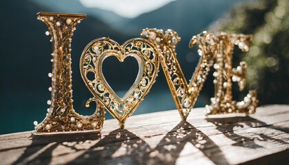 Obraz premium Gilded Affections: Emblems of Love in Golden Light