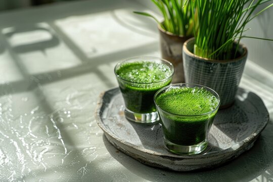 Nutrition-focused shot of wheatgrass juice