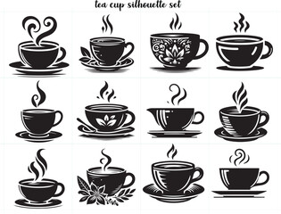 Tea cup silhouette set