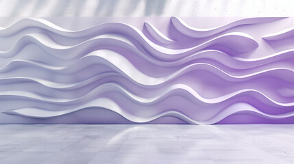 Minimalist abstract violet and white curved architecture with soft lighting. Modern empty interior. Generative AI