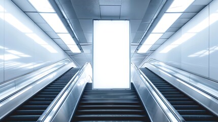 Fototapeta premium Mock up Poster media template Ads display in Subway station escalator : Generative AI