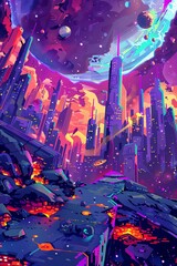 Craft a futuristic metropolis that seamlessly merges artificial intelligence concepts with abstract mental exploration, utilizing vivid colors and intricate details in a digital rendering style