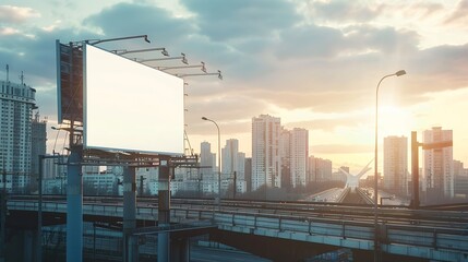 Obraz premium Billboard on the background of the city and the bridge Mockup : Generative AI
