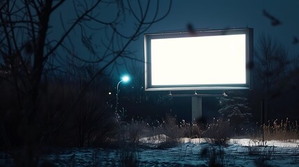 billboard screen winter 
MOCKUP with white field at night advertising space : Generative AI