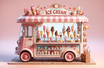 A cheerful mobile ice cream kiosk