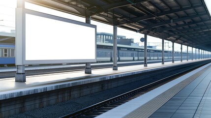 HighSpeed Rail Background Blank Billboard Mock up on Railway Platform : Generative AI