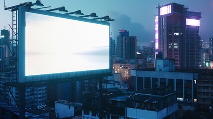 Blank billboard on the roof of building at megapolis city background mock up : Generative AI