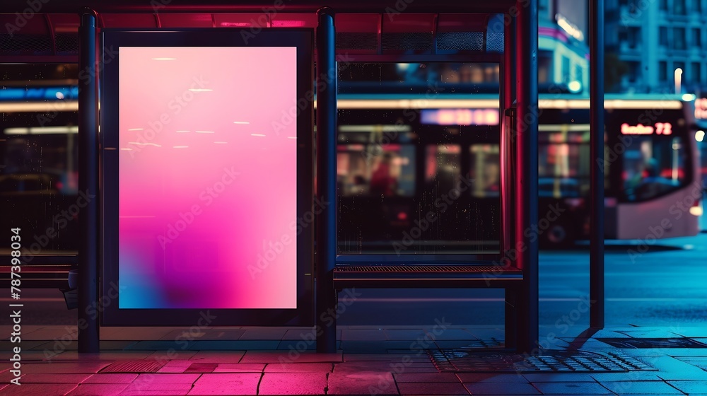 Poster billboard poster mockup in a bus stop : generative ai