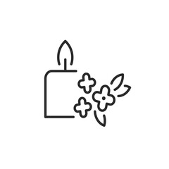 Aromatherapy candle icon. This design symbolizes relaxation and the use of scent to enhance physical and mental well-being, associated with spa settings and meditation practices. Vector illustration
