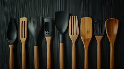 A selection of kitchen spatula utensils, perfectly isolated against a backdrop, highlighting the tools every chef needs for cooking - obrazy, fototapety, plakaty