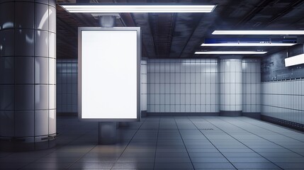 Blank billboard mock up in a subway station underground : Generative AI