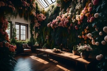 A wall embraced by flowers, a background that invites the beauty of nature indoors.