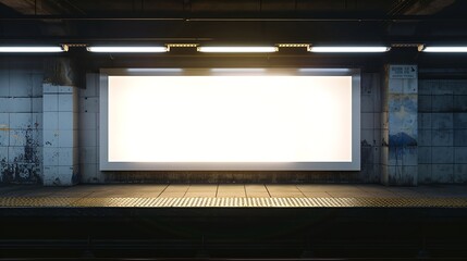 Light box display with white blank space for advertisement Subway mockup design Horizontal : Generative AI