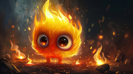 Cute Cartoon Fire Character with Big Eye