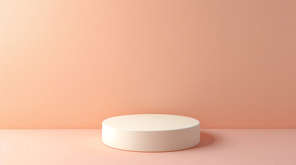 Minimalist peach background with a empty white cylindrical podium. Generative AI