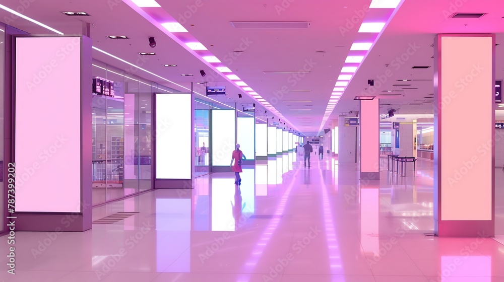 Aufkleber sign and billboard mockup at duty free shop in departure terminal to promote your business or organi