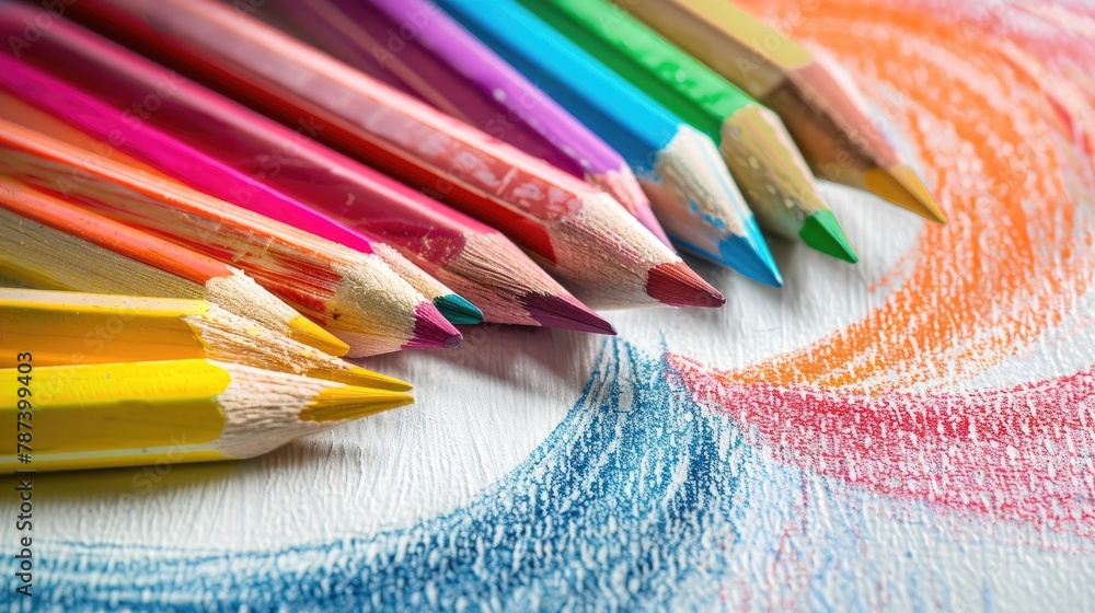 Poster pencil sketch of colorful arcs on a blank canvas