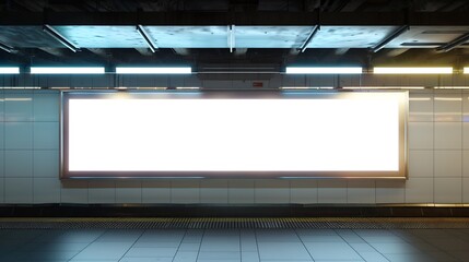 Blank advertising display in subway station underpass public area : Generative AI
