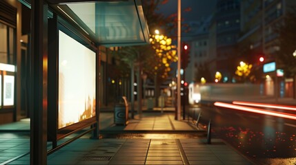 Fototapeta premium Billboard poster mockup in a bus stop : Generative AI
