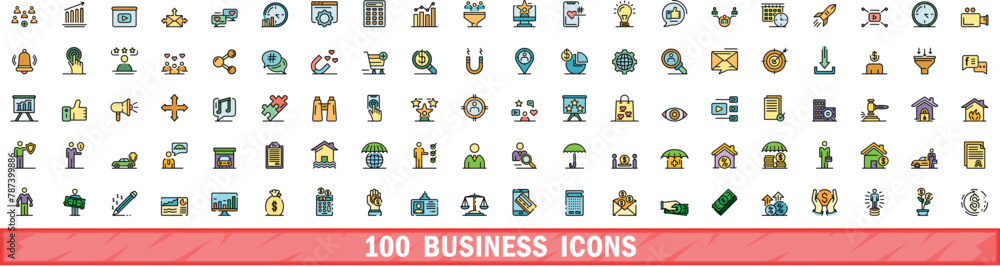 Wall mural 100 business icons set. color line set of business vector icons thin line color flat on white - Wall murals