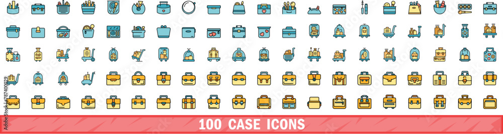 Aufkleber 100 case icons set. color line set of case vector icons thin line color flat on white
