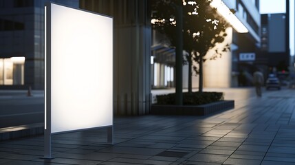 Mockup white paper or white sticker poster displayed on a sidewalk wall Promotion information for marketing announcements and details : Generative AI