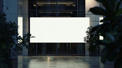 Spacious blank white banner for mockup information fixed outside of hotel or restaurant entrance : Generative AI