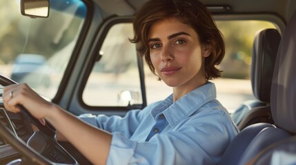 Obraz premium Woman Driving a Car Confidently
