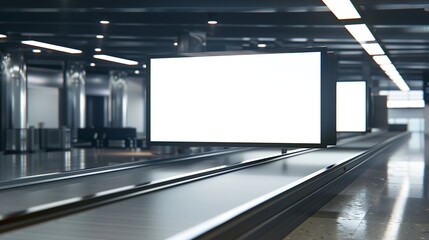 Blank billboard on Baggage claim area in the airportEmpty Baggage conveyor belt at the airport : Generative AI