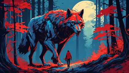 Huge werewolf in halloween forest